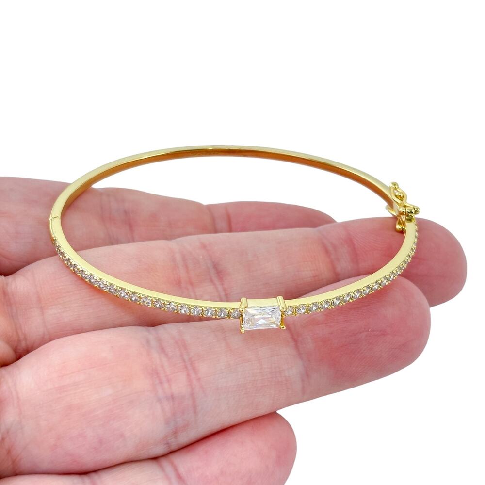 Vintage Gold-Tone Sterling Silver 925 Cubic Zirconia Bangle Bracelet 7"